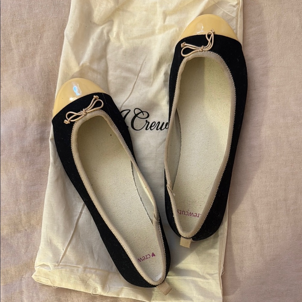J. Crew Crewcuts Girls Black and Tan canvas Classic Ballet Flats size K5